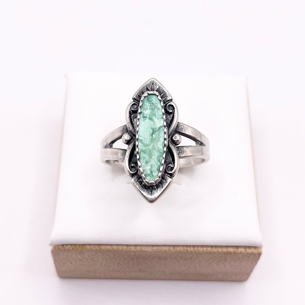 Size 6 Green Stone Bell Trading post 925 sterling silver Ring - Picture 4 of 8
